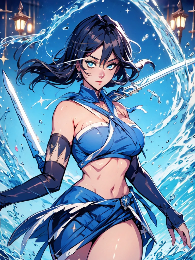 Sailor mercury,Sexy goth woman big breast, character sheet,inside a pool,High Resolution, Large breasts, cyber samurai sailor suit
,ice swords
,blue lipsSolo, Looking at viewer, open chest,
