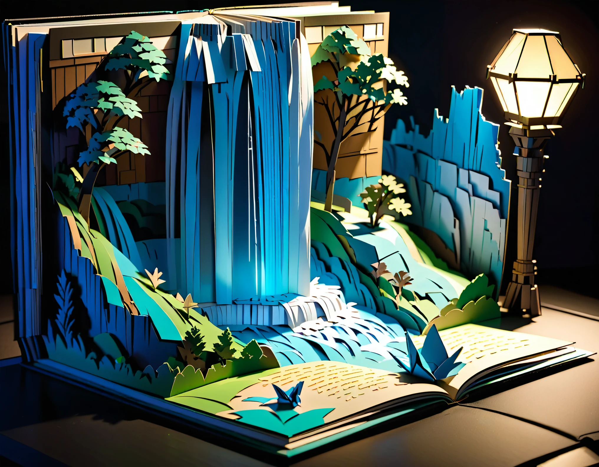 (masterpiece:1.2, Highest quality,Highest quality,Super detailed),(Very detailed),8k,(Niagara Falls Pop-Up Book:1.5),(Cinema Lighting),(Written boundary depth),(Sophisticated lighting:1.2),(Chiaroscuro),(Origami art)