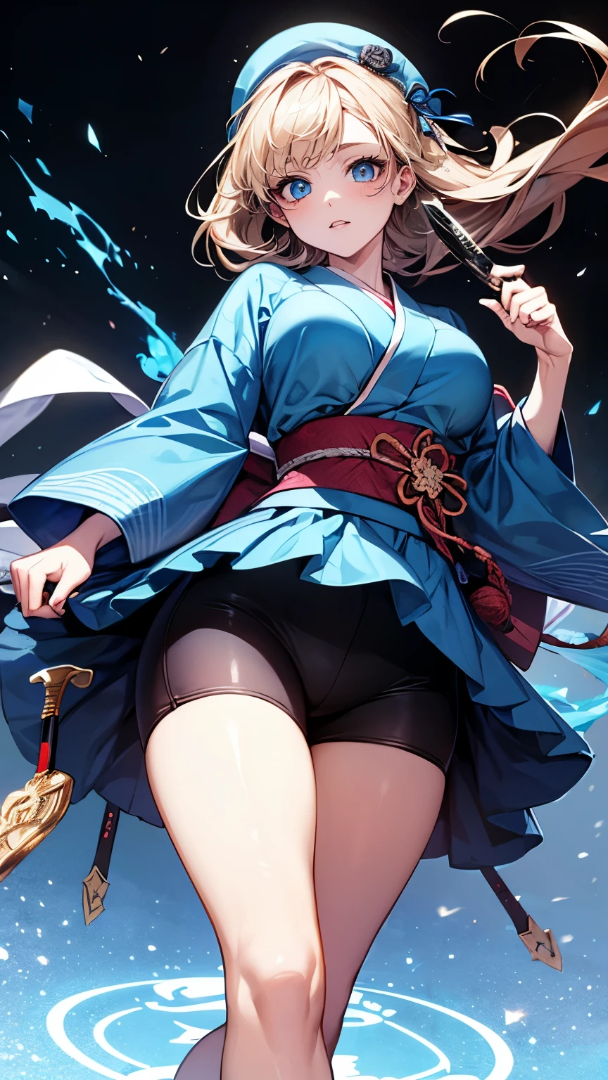 （Very delicate and beautiful：1.2）super model,,Beautiful breasts,voluptuous,【bike shorts】,,【3girls】,,Highest quality, High resolution, 8k,Kick in a hurry.mini skirt,Japanese ta,knife,Blue Flame.magic circle