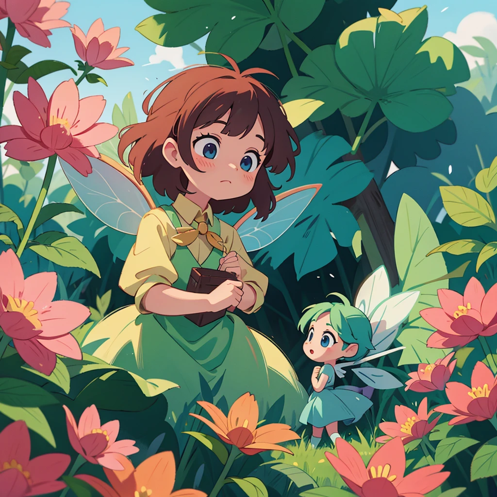 two fairies playing among the flowers