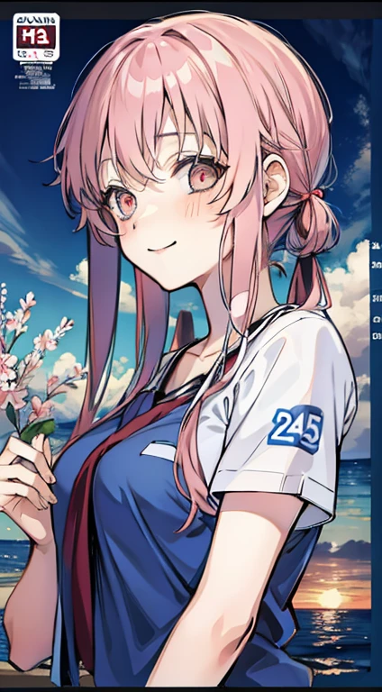 Kasai Yuno,Uniforms,White shirt,Already late,sick expression,Smile,Ocean park,With a breath of life,Ocean park,Comic cover style,Comic cover title,8K