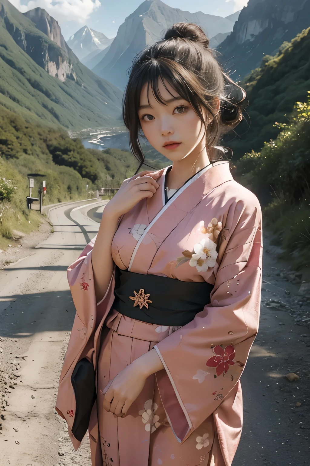 Beautiful,Junko Ishihara,Over Amagi,Prostitute,or period,Years falls,Flame of Love,Disheveled Japanese clothing,In the mountains,The twists and turns of the deep mountains,Flames of Passion,Mature women in their thirties,A devoted beauty,Disheveled Hair,Disheveled outfit,A half-crazed woman obsessed with love,Disheveled, thin kimono,thin yukata,A distraught yukata wearer,Female Artist,Narrow eyes,Single-minded gaze,or period,Unpaved mountain roads,the dark forest,Unpaved road,promenade,Mountain trail,Dirt Road,When the road wasn't paved yet,Old mountain path,ground road,carriage,rickshaw,She's wearing light clothing and her chest is exposed.,Beautiful Mature Woman,Her chest is open, exposing her beautiful nipples.,A narrow path leading uphill,A lightly dressed kimono that is slightly disheveled,No cars, only horses and rickshaws,A narrow road just wide enough for one person to pass through々A path through a dark mountain forest covered with snow,Steep dirt road,Dirt-stained area around the feet,Climbing dangerous mountain trails,Animal trail,Unpaved road,Paths for wild boars, etc.,Extremely small and flat chest,Beautiful nipples,The face of a virtuous angel with many good experiences,A beautiful face like a legendary celestial maiden,Unpaved mountain road,Indigo yukata,Wearing cute wooden women's can,No baggage,Holding a single flower,On the ground in the mountains,in the forest,A tall peak in the distance々,A thin yukata,Beautiful nipples,Beauty,The length of the yukata is long,Face close-up,promenade,Kemono Road,All gravel roads,All off-road,Dark Night Road,Moonlight only,Are thin,Leaner figure,A slender beauty with an unfortunate past,Dark night road in the forest,One straight road,Hanni in New Jeans,off road,Private roads,animal trail,Lonely mountain path in the forest,far and near method,Out of focus background,off road walking,Small breasts,Flat Bust,A soft smile,Off-road in the dark mountains with only moonlight,Midnight,Pitch black night road,