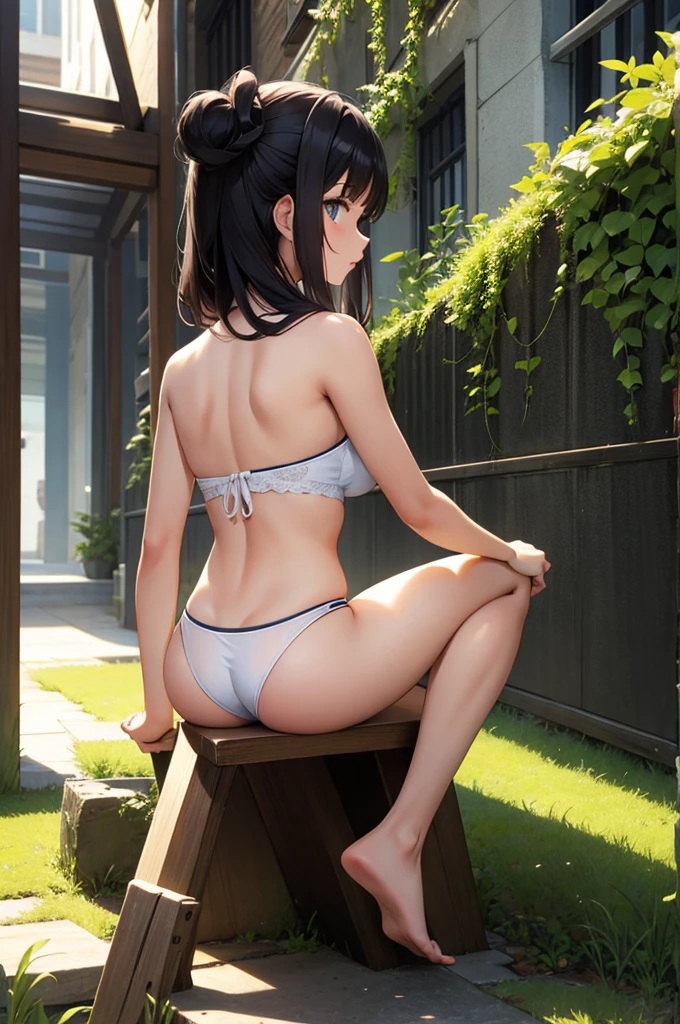 open legs, sitting from behind