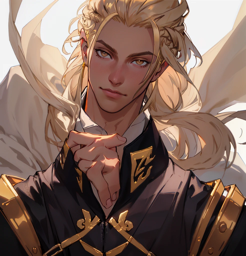 (Highest quality, masterpiece, Very detailedな, Very detailed, Exquisite, 16K,Full HD),No text,Golden Hair,zevran,male、White background