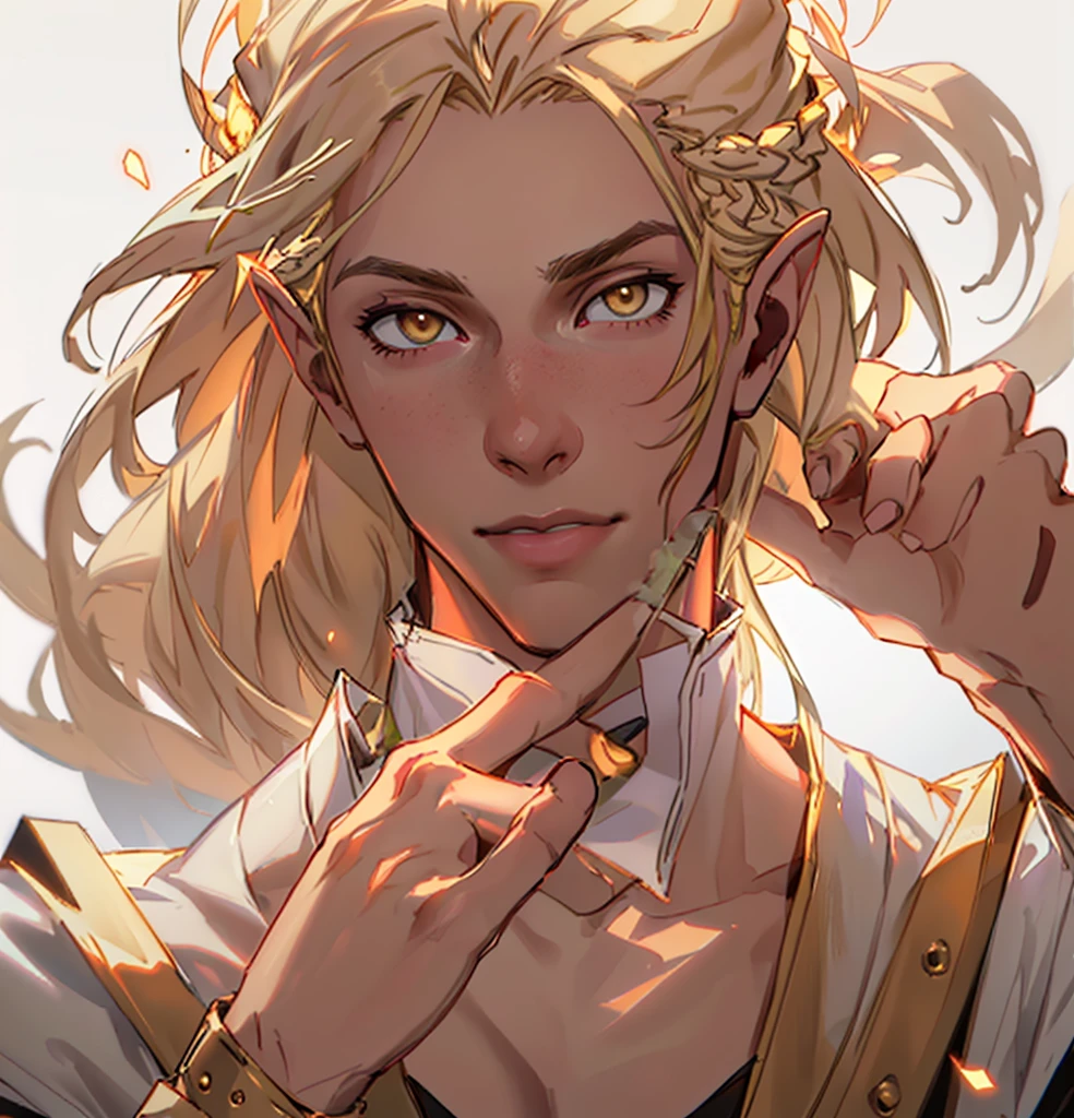 (Highest quality, masterpiece, Very detailedな, Very detailed, Exquisite, 16K,Full HD),No text,Golden Hair,zevran,male、White background