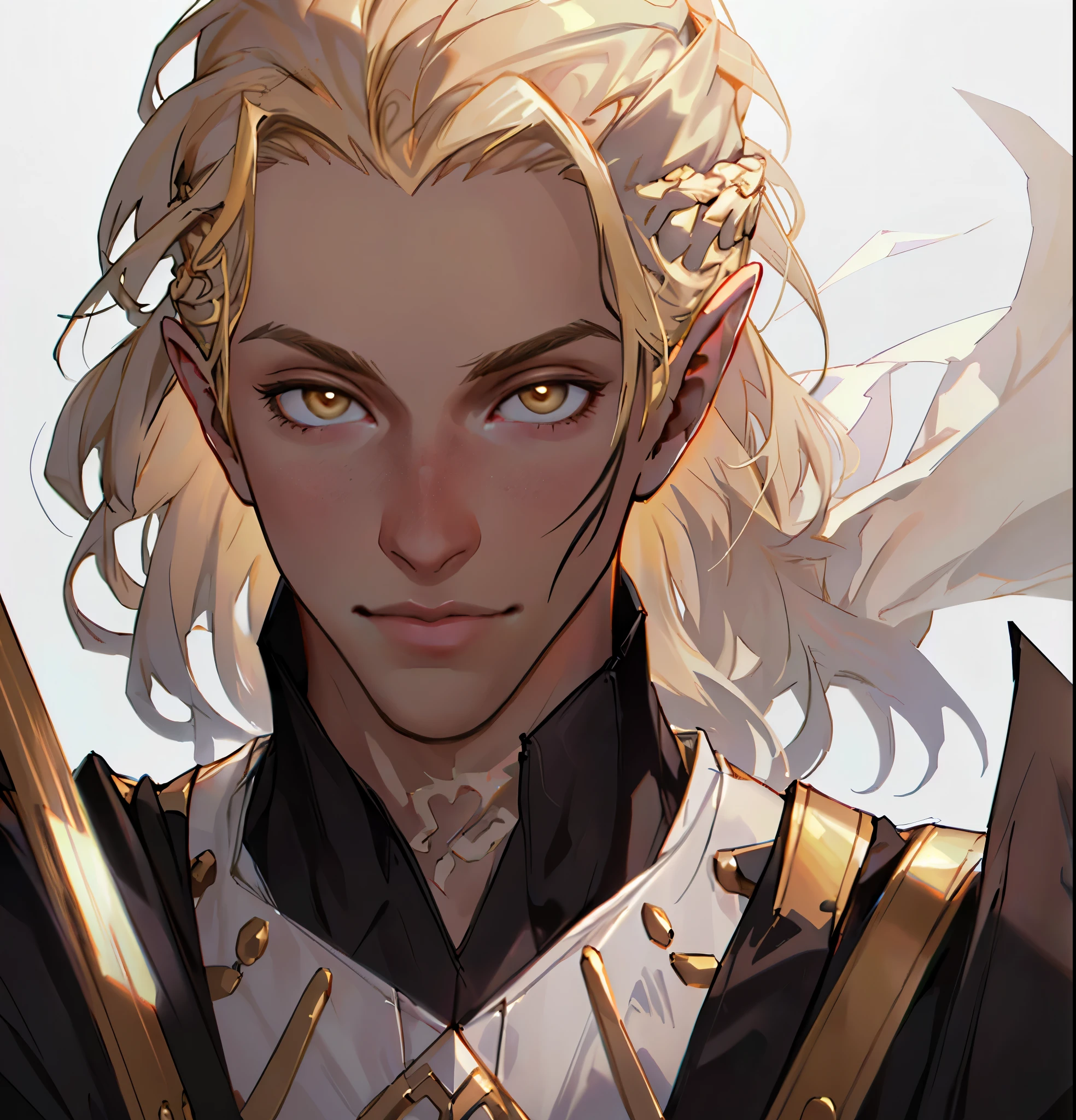 (Highest quality, masterpiece, Very detailedな, Very detailed, Exquisite, 16K,Full HD),No text,Golden Hair,zevran,male、White background