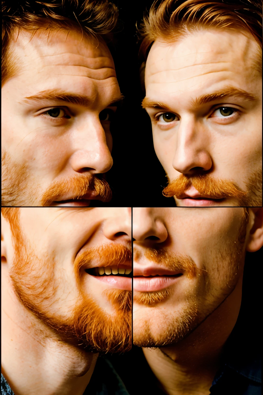 A ginger man with a dicks in his mouth and seed a over his face , (multiple views:1.2)