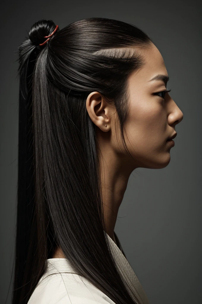 Samurai long hair in profile