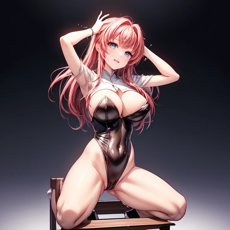 (masterpiece)、（Best image quality）、（Very detailed）、（Very detailed）、4K、（8k）、Best image quality、（beautiful）、
More about Campbell, 1 girl, star hair ornaments, hair ornaments, Pink Hair, Long Hair,purple high leg leotard、Nipples､(((Transparent Box)))､Thick thighs、Wet Skin､Noise Reduction､((Place your hands behind your head))､Emphasis on the crotch､Breast augmentation､stage､Perfect lighting､Squat､pole dance､sexual excitement､frontで近くからのアングル､from before､front､beautiful手