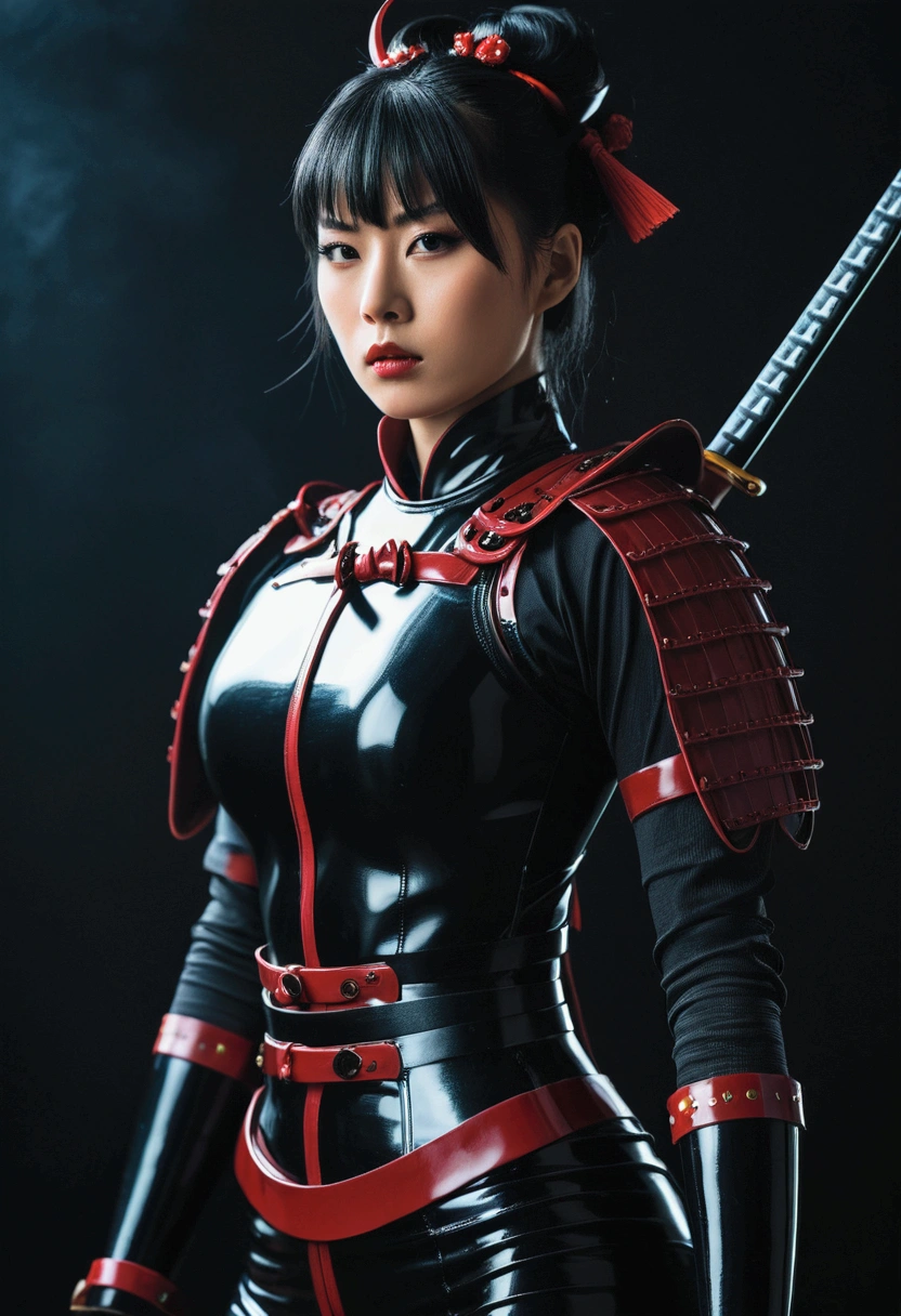 Samurai girl in latex suit