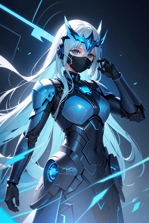 Blue,blue effect,lightning blue effect,dark blue,blue flower,blue meca,blue droid,blue robot,blue background,beautiful background,human_no,dark blue color,masterpiece,best quality,super detailed,score up _9,super fine illustration,blue water,blue mascarede mask,perfect masked,detailed masked,