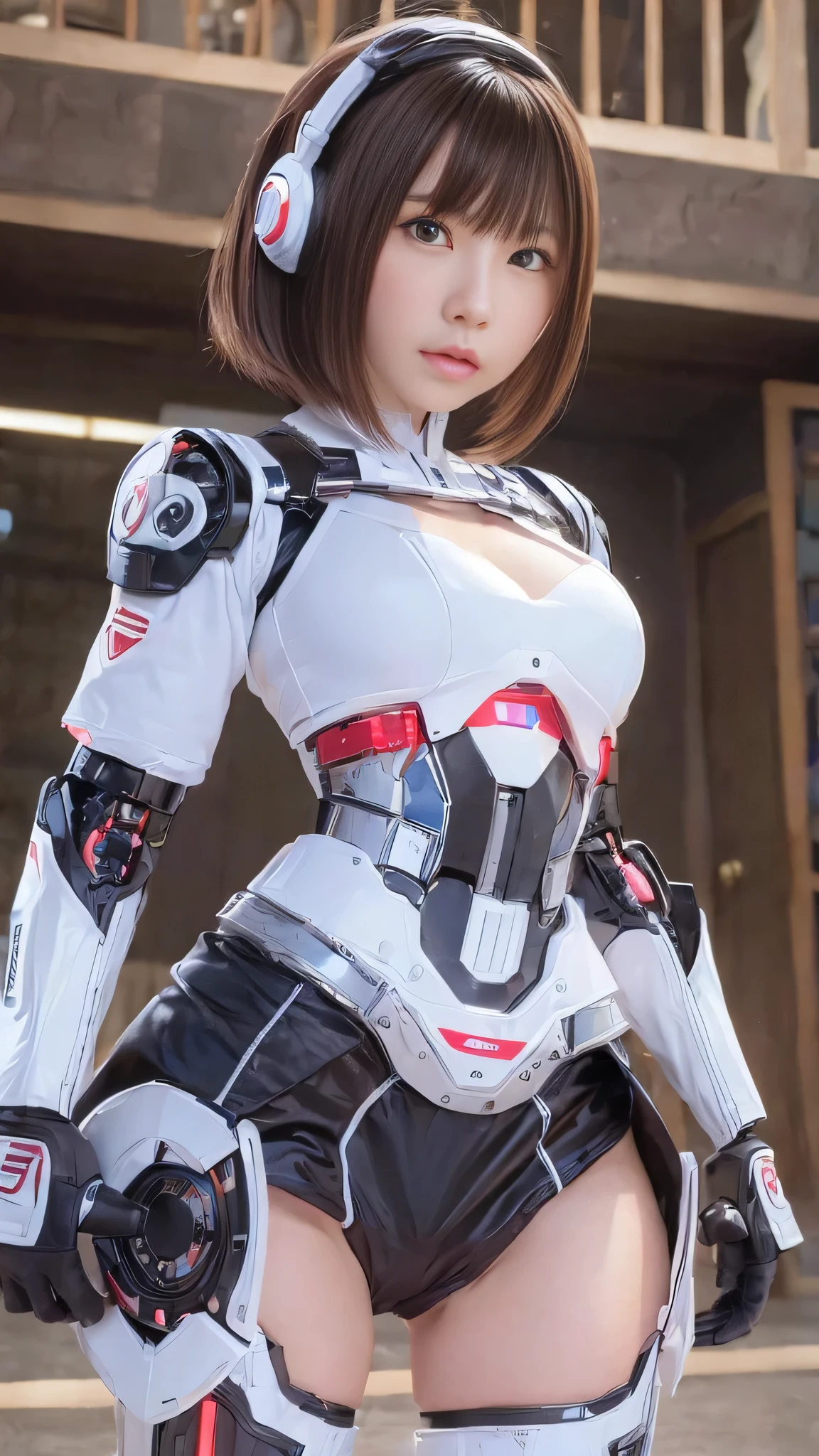 ((((alone:1.6))))、Girl in futuristic white shiny heavy armored robot suit takes photo、perfect android girl, Female cyborg body, Perfect anime cyborg woman, Beautiful female android!, Female Robot, Fully robotized!! girl, Cute cyborg girl, Cyber Suit, Girl wearing mecha cyber armor, Cyber Suit, beutiful white girl cyborg, Beautiful female android, Beautiful girl cyborg、Cute cyborg girl with short bob hair、Gravure model Android Beautiful girl、(Laughter)、((Rounded, heavy white chest armor))、(((robot girl)))、(((Beautiful girl android)))、(((A face waiting for a kiss:1.6)))、The same、The same、The same、Brown Hair、Full Body Shot、Mini skirt underneath