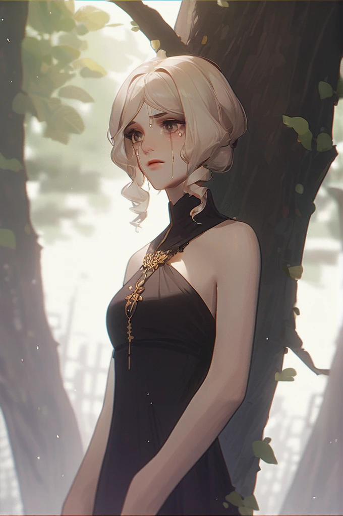 ((Лучшее качество)), ((шедевр)), (подробный), sexy girl with no clothes crying and is tied to a tree