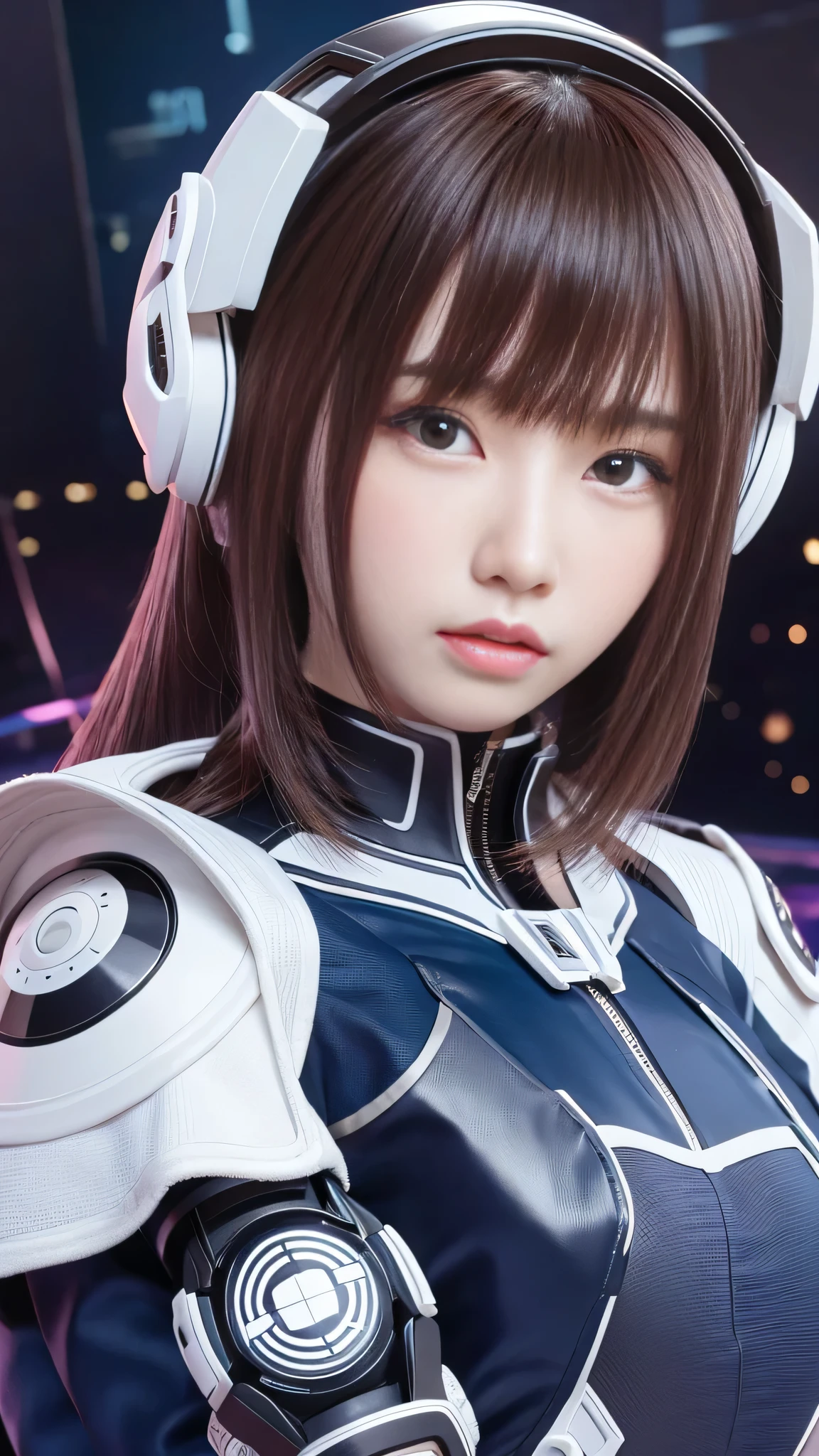 Woman in futuristic costume holding a futuristic helmet and a futuristic sword, Trending on cgstation, Trending on cgstation, Portrait of a girl in the Knights of the Zodiac, Cute Cyborg Girl, Perfect android girl, Portrait Anime Astronaut Girl, Beautiful girl cyborg, Girl wearing mecha cyber armor, Game CG, cgsociety と fenghua zhong, Beautiful Cyborg Shrine Maiden,１One screen、Only one person、Enako