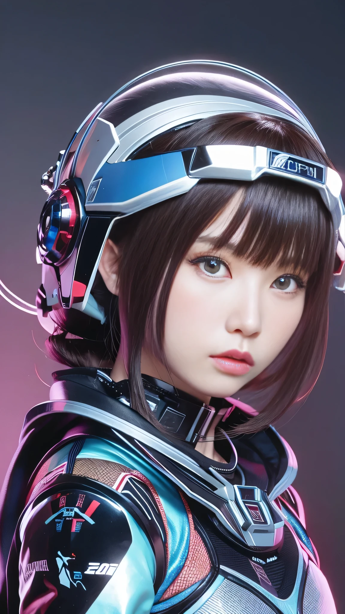 Woman in futuristic costume holding a futuristic helmet and a futuristic sword, Trending on cgstation, Trending on cgstation, Portrait of a girl in the Knights of the Zodiac, Cute Cyborg Girl, Perfect android girl, Portrait Anime Astronaut Girl, Beautiful girl cyborg, Girl wearing mecha cyber armor, Game CG, cgsociety と fenghua zhong, Beautiful Cyborg Shrine Maiden,１One screen、Only one person、Enako、Full Body Shot