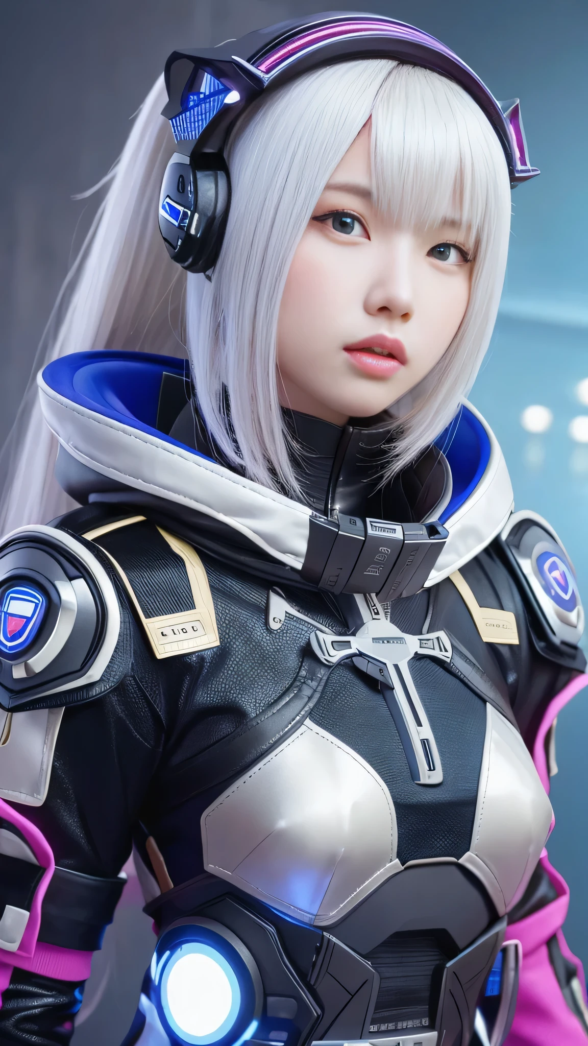 Woman in futuristic costume holding a futuristic helmet and a futuristic sword, Trending on cgstation, Trending on cgstation, Portrait of a girl in the Knights of the Zodiac, Cute Cyborg Girl, Perfect android girl, Portrait Anime Astronaut Girl, Beautiful girl cyborg, Girl wearing mecha cyber armor, Game CG, cgsociety と fenghua zhong, Beautiful Cyborg Shrine Maiden,1One screen、Only one person、Enako、Full Body Shot