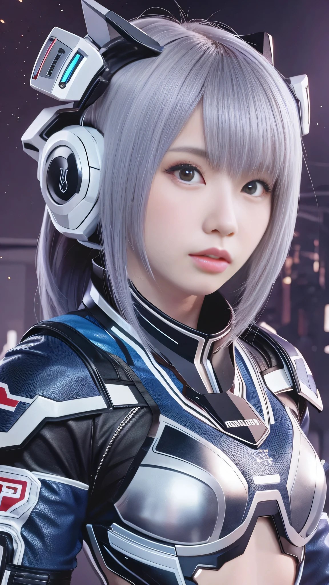 Woman in futuristic costume holding a futuristic helmet and a futuristic sword, Trending on cgstation, Trending on cgstation, Portrait of a girl in the Knights of the Zodiac, Cute Cyborg Girl, Perfect android girl, Portrait Anime Astronaut Girl, Beautiful girl cyborg, Girl wearing mecha cyber armor, Game CG, cgsociety と fenghua zhong, Beautiful Cyborg Shrine Maiden,１One screen、Only one person、Enako、Full Body Shot