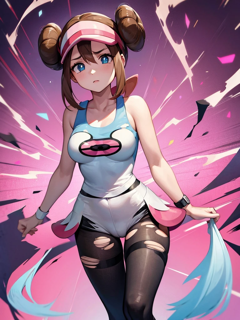 (((Pink (Pokémon),))) NUDE, water blue eyes, dark brown hair, twintails longos com sidelocks, double bun quiff, hair between the eyes, breasts big, ar old, clavicle, black pantyhose, 1 girl, standing alone, very aesthetic, best qualityer, incredible quality, ,Curated, illustration, highy detailed, (((torn garments,)))