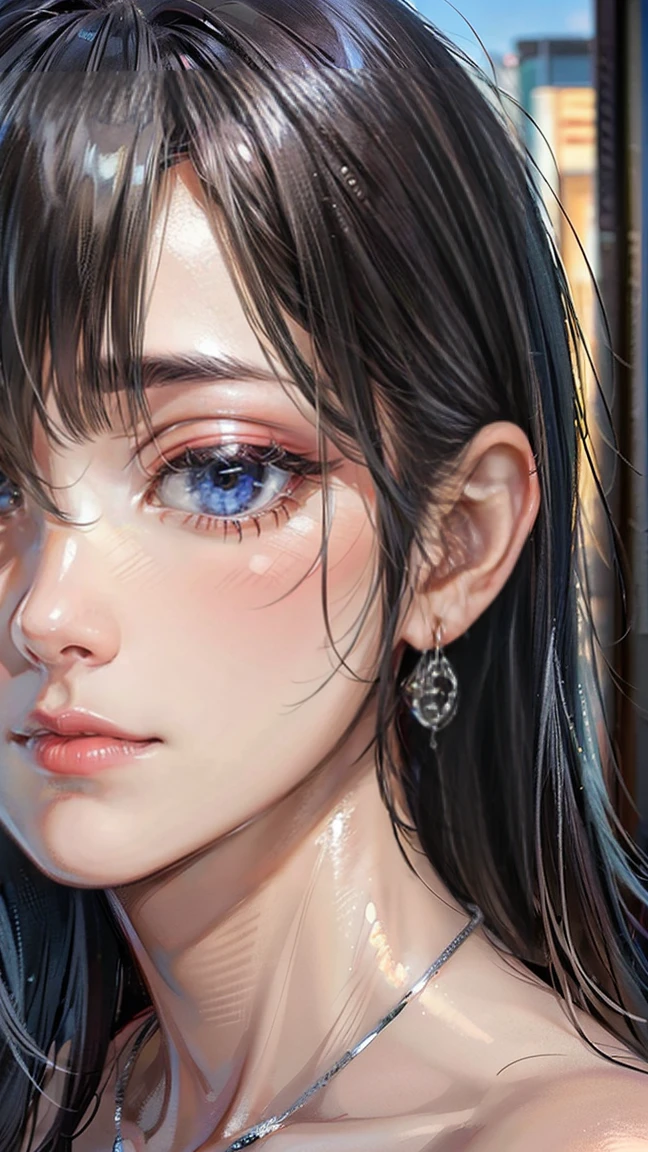 (masterpiece, Highest quality:1.3), (Very detailed:1.2), (hyperRealistic:1.3), (RAW Photos:1.is 2), High resolution raw color photos, (Realistic:1.2), (Black Hair:1.5), (Brown eyes:1.2)、Professional Lighting, Perfect Anatomy, (blush, Detailed face), Japan 24 years old、Earrings, necklace, bracelet, sexy, erotic やsexy, (With a mysterious smile。Silver Earrings as accents。:1.3))、Focus on the crotch、Small ass、(nude:1.5),(Big Breasts:0.7),hot spring,Mountain