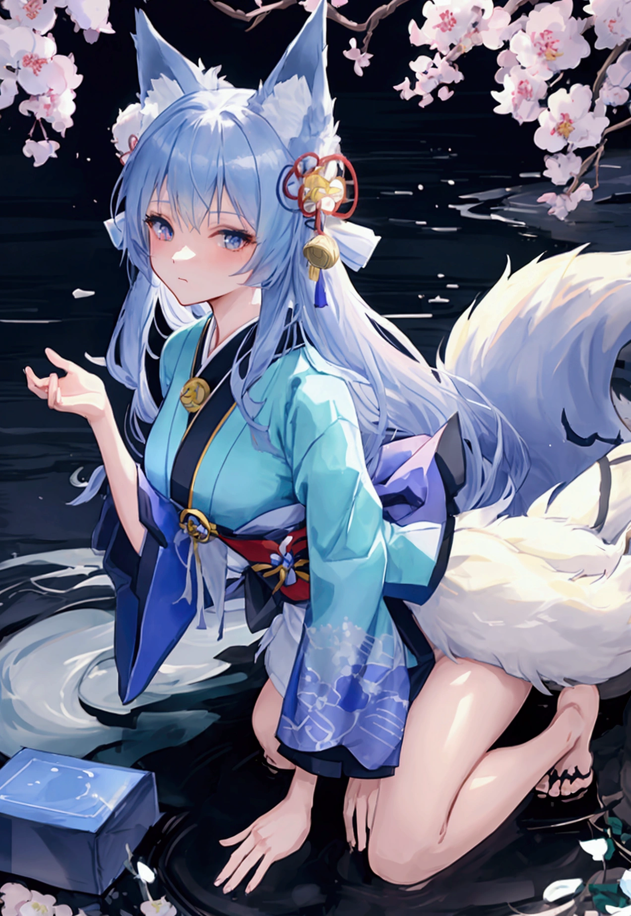 fox Light blue hair beast boy indigo fur fox beast boy fox Light blue hair beast boy indigo fur fox beast girl Wallpaper 4k,8k,highly detailled,,vivid colors,detailed kitsune with 9 tails,traditional Japanese artwork,tatami floor,beautiful cherry blossoms,floating lanterns,dark silhouette of a pagoda,subtle moonlight,dense forest,ethereal atmosphere,dappled sunlight,whimsical spirit,serene expression,elaborate kimono and obi,delicate hand-painted details,luminous eyes Anime Style fox blue White-faced golden-haired nine-tailed fox Coat blue woman fox Light blue hair beast girl indigo fur fox beast girl Anime Style fox blue White-faced golden-haired nine-tailed fox Coat blue woman mysterious background Blue Flame girl have a ball of light fox Light blue hair beast girl indigo fur fox beast girl mysterious background Blue Flame girl have a ball of light Anime Style fox blue White-faced golden-haired nine-tailed fox Coat blue boy boy mysterious background Blue Flame boy have a ball of light boywoman