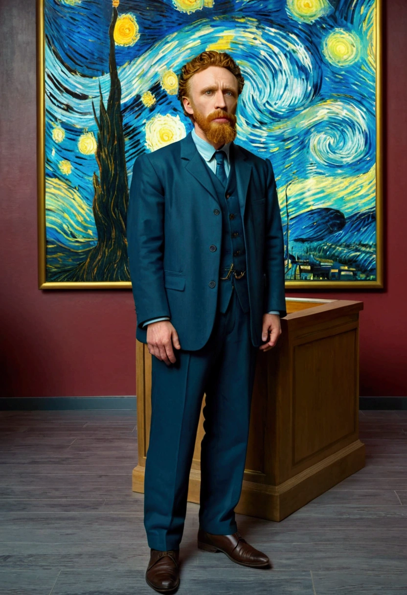 Lawyer, full body, by van gogh, cinematic still, (best quality, masterpiece), very aesthetic, perfect composition, photorealistic, intricate details, ultra-detailed, vivid colors