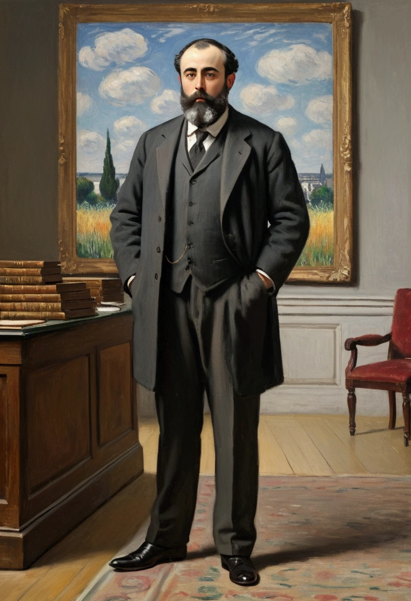 Lawyer, full body, by Claude Monet, cinematic still, (best quality, masterpiece), very aesthetic, perfect composition, photorealistic, intricate details, ultra-detailed, vivid colors