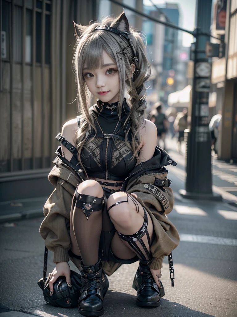 (Side view:1.1)、(Smiling with teeth showing:1.3),(Shibuya Gal:1.5)、(Beautiful:1.5)、(Neo-goth fashion:1.5)、(Punk RockVisual Kei:1.5)、(An off-the-shoulder hoodie in khaki and brown with delicate silver accessories.:1.5)、(A corset with a delicate beige and brown design:1.4)、(Dark grey, khaki and brown snakeskin bodysuit:1.5)、(Snake print headband:1.3)、(Beige and charcoal knee socks:1.4)、Embellished collar and long boots、(I'm selling snake print underwear.:1.4)、(Long eyelashes:1.3)、(Age 35)、((Highest quality、8k、masterpiece:1.3))、1 Female、Slim and beautiful abs:1.3、(hairstyle casual、Beautiful boobs:1.1)、(Doing an aerobics pose:1.3)、dress:1.1、Super small face、Narrow eyes、double eyelid、A sloppy smile、Esbian all over body、Dynamic Angle、Close-up、CPL Filter、Blurred Background、Bokeh、Blue Hour、Detailed face and skin texture、Detailed eyes、,(Twin tails:1.3)、(Black brown hair:1.3)、Gravure idol、(The background is a glamorous dance hall:1.3)、(Make your legs thinner:1.4)、(Slim Body:1.3)、(clavicle:1.1)