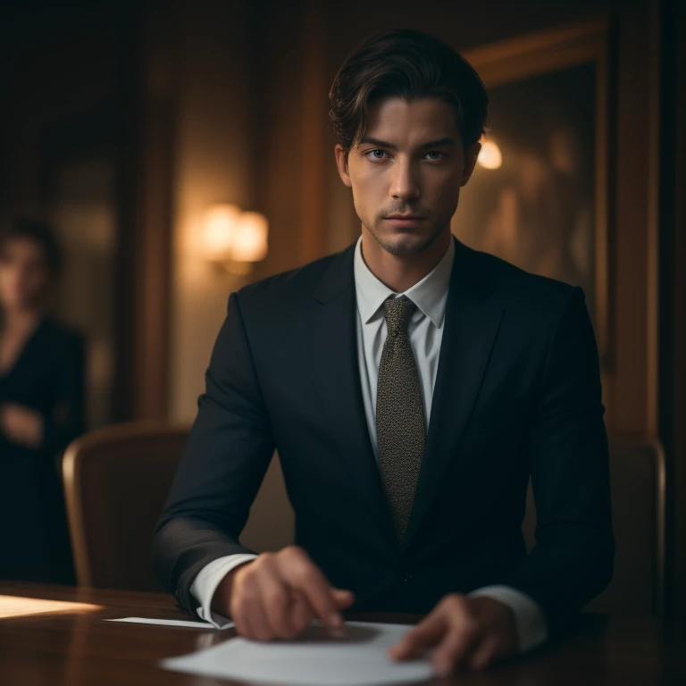 a well-dressed (((lawyer man in a suit))), (((pointing at a demon))), in the background a courtroom,  vista panoramica((atencion a los dedos de la mano)) ((luz reflejando en los ojos)) maxima atencion a los detalles de la piel(best quality,4k,8k,highres,masterpiece:1.2),ultra-detailed,(realistic,photorealistic,photo-realistic:1.37),extremely detailed eyes and hands, intricate details, dramatic lighting, cinematic composition, 
