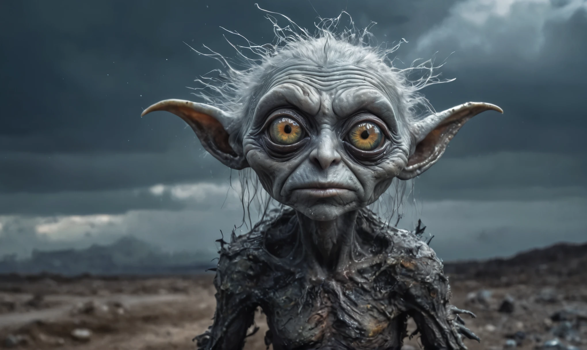 pretty face,eyebrow up,full body length shot,obsidian elf,full body length shot,very beggar niobium Manganite The Alien Entity, babychild, wants eat,full body shot of full body shot of psychedelic style ,The iris looks weird, attractive, The stars in space is reflected in the pupil, goose down eyelashes, long wavy luminescent hair, baggy clothes,  the Lord of the Rings, ,Extremely detailed,High contrast,Masterpiece,Realism,Ultra Detailed, intricate details,realistic humid leather, cinematic style,irina yermolova,high contrast,hdr,extremely detailed, [deep night landscape],masterpiece,intricate details,faded,eyes extremely detailed,Silverclaw,view from height,full-body-shot,High contrast,Masterpiece,Realistic,Ultra Detailed,intricate details,realistic humid skin,extremly intricate,realism,photorealism, cinematic style,irina yermolova,HDR,((Wangechi Quality)),extremely detailed,masterpiece,intricate details,faded,eyes extremely detailed, high detailed eyes,16k resolution,RAW, Nikon Z9,authentic,full body length,Labradorite babygirl,native italian troll ,pretty face,eyebrow up,full body shot,ominous landscape,glate gray atmosphere,by art Simon Stalenhag,Nicola Samori,(((Wangechi Mutu))),prime colors,urban,extremely detailed,masterpiece,intricate details,faded,eyes extremely detailed, high detailed eyes,4k resolution,RAW, Nikon Z9,scary town,stalker,goblin,Dubai of United Arab Emirates,Mestichino,Light particles,marble leather ,ink photography ,Mestichino,Light particles,chaos