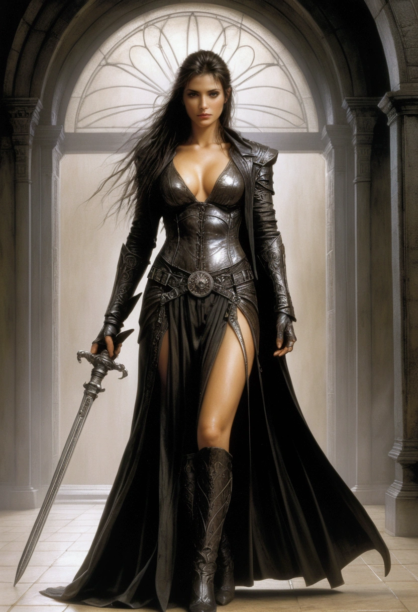 Lawyer, full body, by Luis Royo, cinematic still, (best quality, masterpiece), very aesthetic, perfect composition, photorealistic, intricate details, ultra-detailed, vivid colors