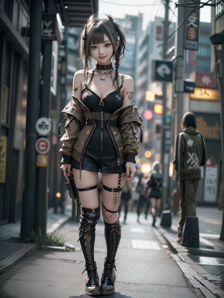 (Full Body View:1.2)、(Smiling with teeth showing:1.3),(Shibuya Gal:1.5)、(Beautiful gravure model:1.5)、(Neo-goth fashion:1.5)、(Punk RockVisual Kei:1.5)、(An off-the-shoulder hoodie in olive and brown tones, adorned with delicate silver accessories.:1.5)、(A corset with a delicate beige and brown design:1.4)、(Olive and brown snakeskin bodysuit:1.5)、(head band:1.3)、(Beige and charcoal knee socks:1.4)、Embellished collar and long boots、(I&#39;m selling snake print underwear.:1.4)、(Long eyelashes:1.3)、(20-year-old)、((Highest quality、8k、masterpiece:1.3))、1 Female、Slim and beautiful abs:1.3、(hairstyle casual、Beautiful boobs:1.1)、(Doing an aerobics pose:1.3)、dress:1.1、Super small face、Narrow eyes、double eyelid、A sloppy smile、Esbian all over body、Dynamic Angle、Close-up、CPL Filter、Blurred Background、Bokeh、Blue Hour、Detailed face and skin texture、Detailed eyes、,(Twin tails:1.3)、(Black brown hair:1.3)、Gravure idol、(The background is a bright and glamorous fashion show stage.:1.3)、(Make your legs thinner:1.4)、(Slim Body:1.3)、(clavicle:1.1)
