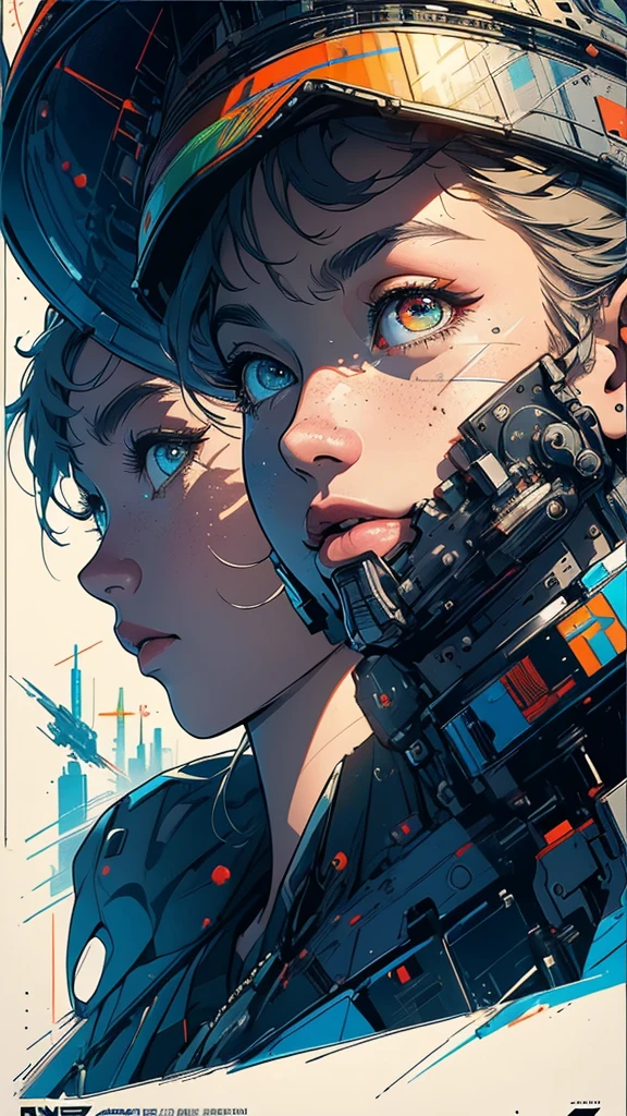 (((masterpiece, highest quality))),(((solo:1.2))),(((1girl:1.2))),32k wallpaper, very detailed, poster, vintage science fiction,(((((geometric cinematic movie poster))))), ((bauhaus)),(shape),(((abstract))),(mid century modern),movie poster,(((((portfolio))))),(((((Close-up))))),(((((bust up))))),((((more various angle)))),(((highlight))),Vast landscape,((((heterochromia)))),(((complete. detailed face))),(((Extremely talented))),(((((most complecated machine))))),(Colorful color scheme)