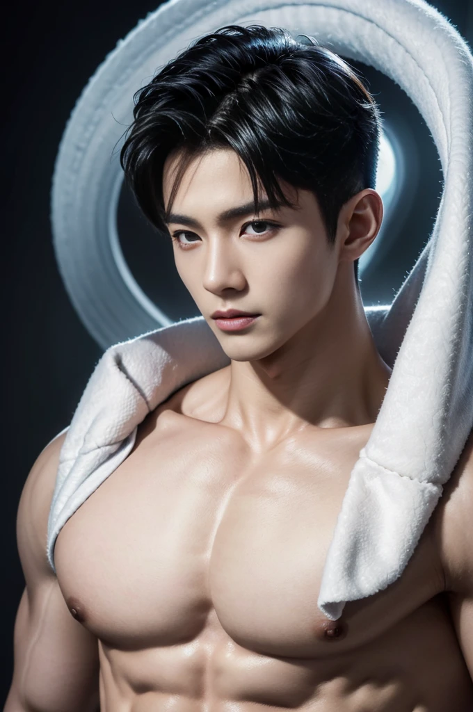 Mind control, hypnotic spiral, (masterpiece, ultra quality, high resolution, 8k, intricate: 1.2), (detailed face:1.2), handsome, Young Korean man, white skin, double eyelids, detailed skin, 1boy, ((realistic)), abs, good lighting quality, muscle veins, ((pale skin)), side view, lust face, (hypnotic), (viewer pop:1.3), full body shot,