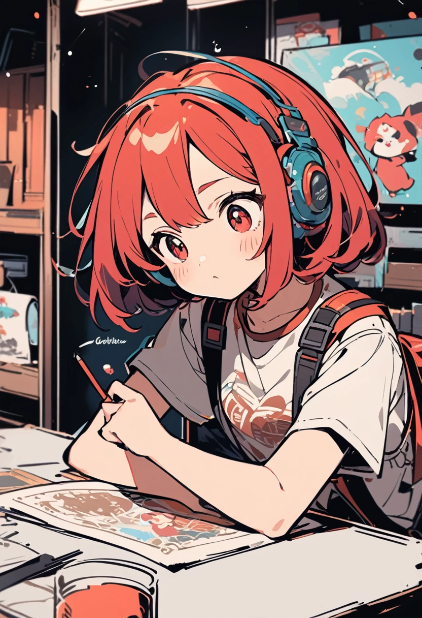 girl with short red hair mustic messenger drawing style