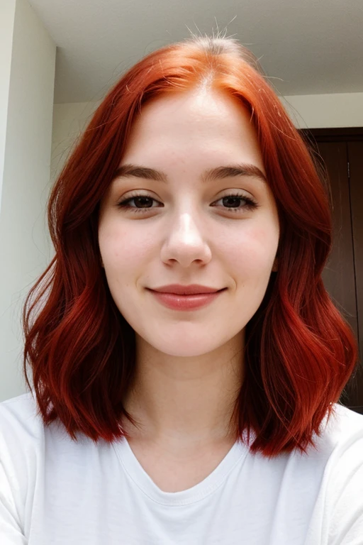 A 23 year old woman , high , white and red hair