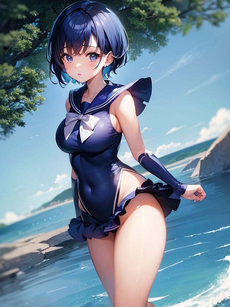 score_9, 1girl, cleavage, clothes lift, small breasts, sitting, on side, bare arms, bare shoulders, collarbone, bunnygirl, bunnysuit, wide hips, thick thighs, skinny, looking at viewer, (parted lips:1.3), detailed eyes, forest, shot from feet