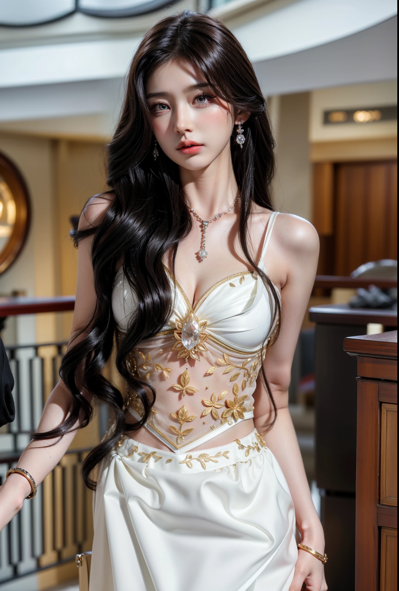 Very detailed, Delicate face, Realistic style, Stock Photography , rich and colorful, Surrealism, Realistic textures, Dramatic Lighting, Distiller 800 (8K, original photo, Better quality, masterpiece: 1.2), Very detailed, (Extremely delicate skin: 1.2), 8K Ultra HD, SLR camera, Soft Light, high quality, Frozen Queen,, snow castle,Blue pupils,Apply red lipstick,Tattoo Queen,Gorgeous clothing,gem, diamond, Gold Jewelry,