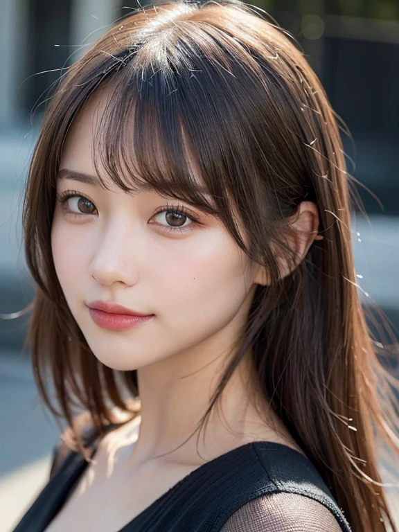 (masterpiece:1.3), (8k, Realistic, RAW Photos, Best image quality: 1.4), 20-year-old girl、(Random Hairstyles:1.2)、Highly detailed face、Attention to detail、double eyelid、Sharp focus:1.2、Beautiful woman:1.4、Light brown hair、Highest quality、masterpiece、Ultra-high resolution、(Realistic:1.4)、Highly detailed and professional lighting、Brown Knight、thin、smile、Long black hair、Deadly position、Beautiful Skin、Random Pause、Shiny Hair、Sculpture model pose