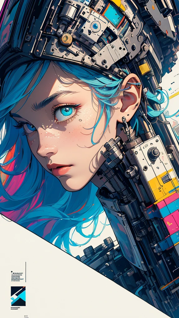 (((masterpiece, highest quality))),(((solo:1.2))),(((1girl:1.2))),32k wallpaper, very detailed, poster, vintage science fiction,(((((geometric cinematic movie poster))))), ((bauhaus)),(shape),(((abstract))),(mid century modern),movie poster,(((((portfolio))))),(((((Close-up))))),(((((bust up))))),((((more various angle)))),(((highlight))),Vast landscape,((((heterochromia)))),(((complete. detailed face))),(((Extremely talented))),(((((most complecated futristic machine))))),(Colorful color scheme)