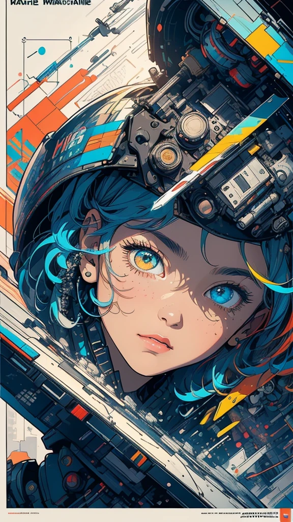 (((masterpiece, highest quality))),(((solo:1.2))),(((1girl:1.2))),32k wallpaper, very detailed, poster, vintage science fiction,(((((geometric cinematic movie poster))))), ((bauhaus)),(shape),(((abstract))),(mid century modern),movie poster,(((((portfolio))))),(((((Close-up))))),(((((bust up))))),((((more various angle)))),(((highlight))),Vast landscape,((((heterochromia)))),(((complete. detailed face))),(((Extremely talented))),(((((most complecated futristic machine))))),(Colorful color scheme)