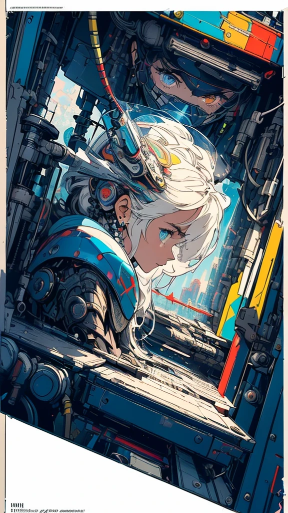 (((masterpiece, highest quality))),(((solo:1.2))),(((1girl:1.2))),32k wallpaper, very detailed, poster, vintage science fiction,(((((geometric cinematic movie poster))))), ((bauhaus)),(shape),(((abstract))),(mid century modern),movie poster,(((((portfolio))))),(((((Close-up))))),(((((bust up))))),((((more various angle)))),(((highlight))),Vast landscape,((((heterochromia)))),(((complete. detailed face))),(((Extremely talented))),(((((most complecated futristic machine))))),(Colorful color scheme)