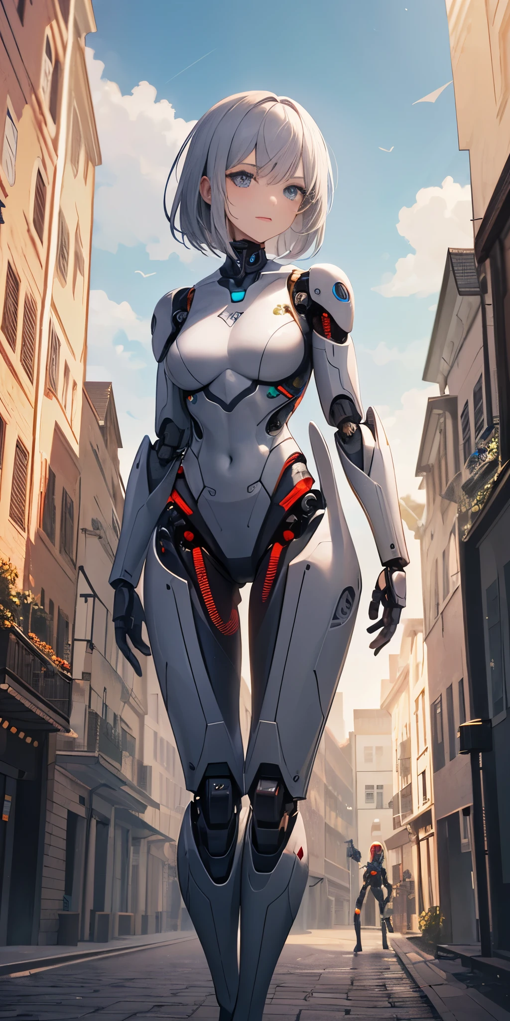 There is a woman in a robot suit posing next to an ancient building, Beautiful white girl half cyborg, Cute cyborg girl, Beautiful girl cyborg, Perfect Robot Girl, Cyborg girl, Young cyborg grady, Beautiful Female Robot, Beautiful robot woman, cyborg girl, perfect cyborg female, porcelain cyborg, Female robot, Beautiful cyborg images