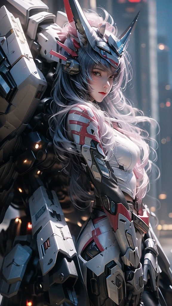 (bright colors, Cinematic feel, Add details, extreme details, sharp focus), steel knife, The blade is long and curved, The sharp edges emit an icy blue light. Runes are engraved on the base of the sword, whole body (close up), (full black) Armed mecha wolf girl (luxury, bright, Noble Queen, war girl), Fair, Imperial sister, oriental girl, Express (domineering) condescending, Mecha Wolf Fang Helmet, shawl, 8k, attack action, eternal (feet spread), damaged (Urban),