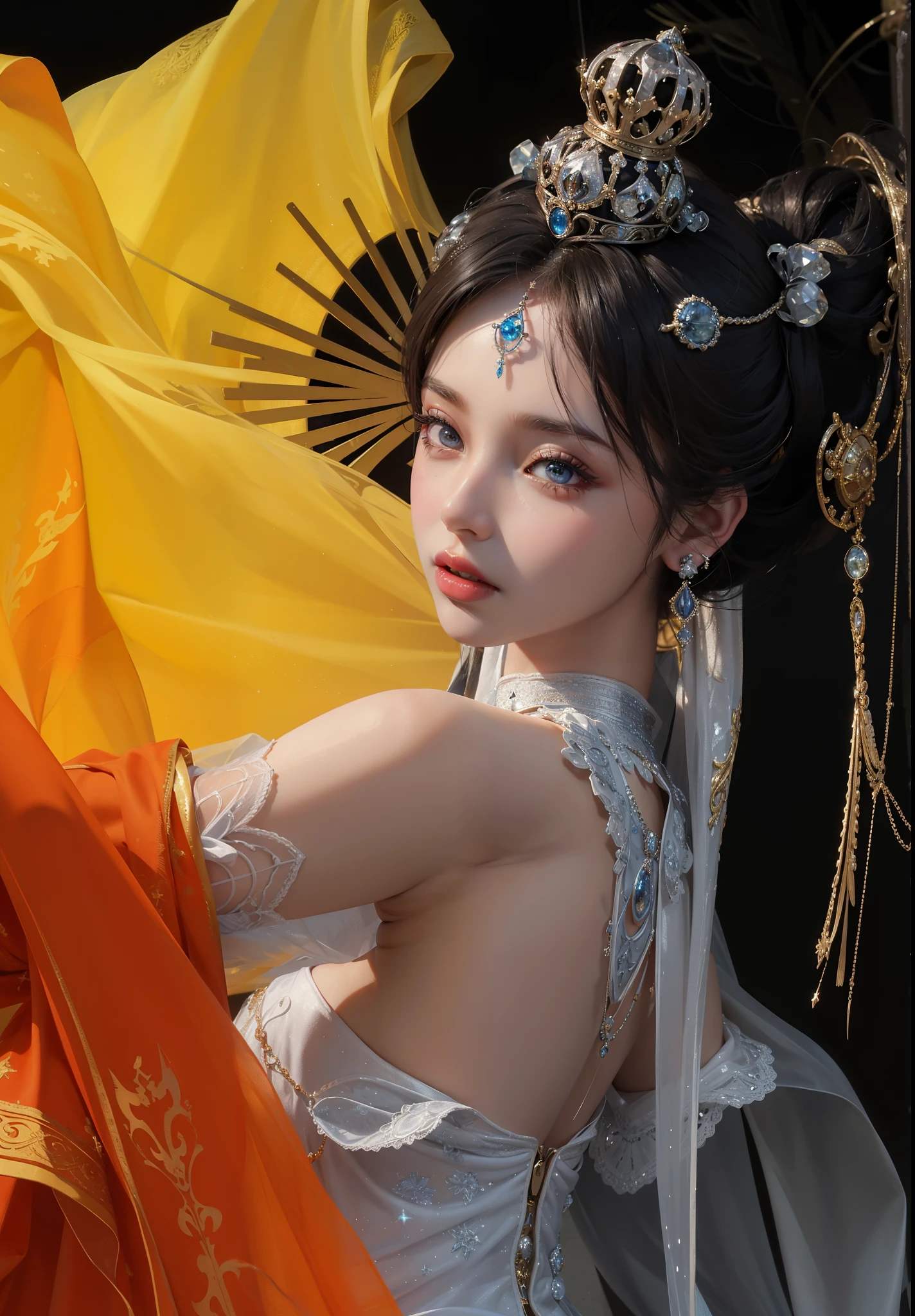 Royal sisters,Exquisite eyes,Frozen queen,Put the crown on your head,Detailed facial expressions body,tall and big,Glamorous characters,Leg length,4K,HD,Sensual,White translucent lace,白皙Full figure,Little cherry mouth,Beautiful and lovely,Full figure,Glossy Gel Coat,Vampire Queen in luxurious gown,Have a tattoo(Intricate tattoo designs),Ice Princess,Rich facial details,16 Year Old Angel,Eyes are blue(Pupils as deep as the starry sky),Wear a silk bodysuit,Sheer silk sleeves