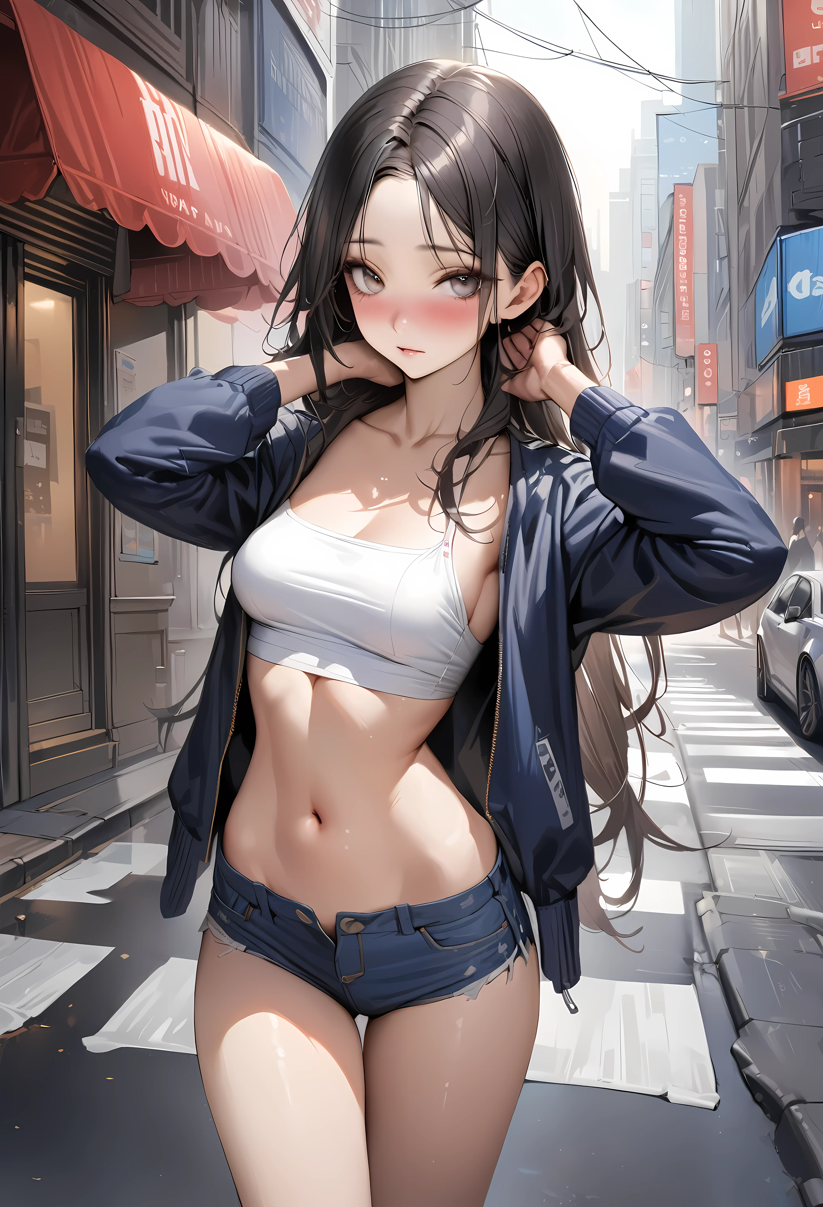 (ultra detailed eyes), (ultra detailed face),high quality, best image quality, masterpiece, teenage girl, 18 years old, very cute and beautiful girl, (undressing:1.3), (changing clothes:1.3), (adjusting bra:1.3), (Panties), (high school girl), (school locker:1.2), medium black hair, soft wavy hair, (smile:1.2), (looking back, from behind), medium breast, ((Finest quality)), ultra high resolution, ultra-detailliert, Meticulous portrayal, ((Best Anime)),