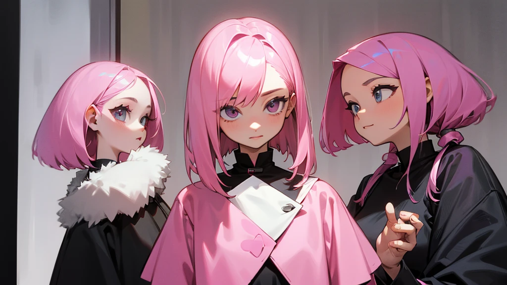 3 people Older sister Older brother Younger sister Pink hair Long Bob Wolf cut Parker