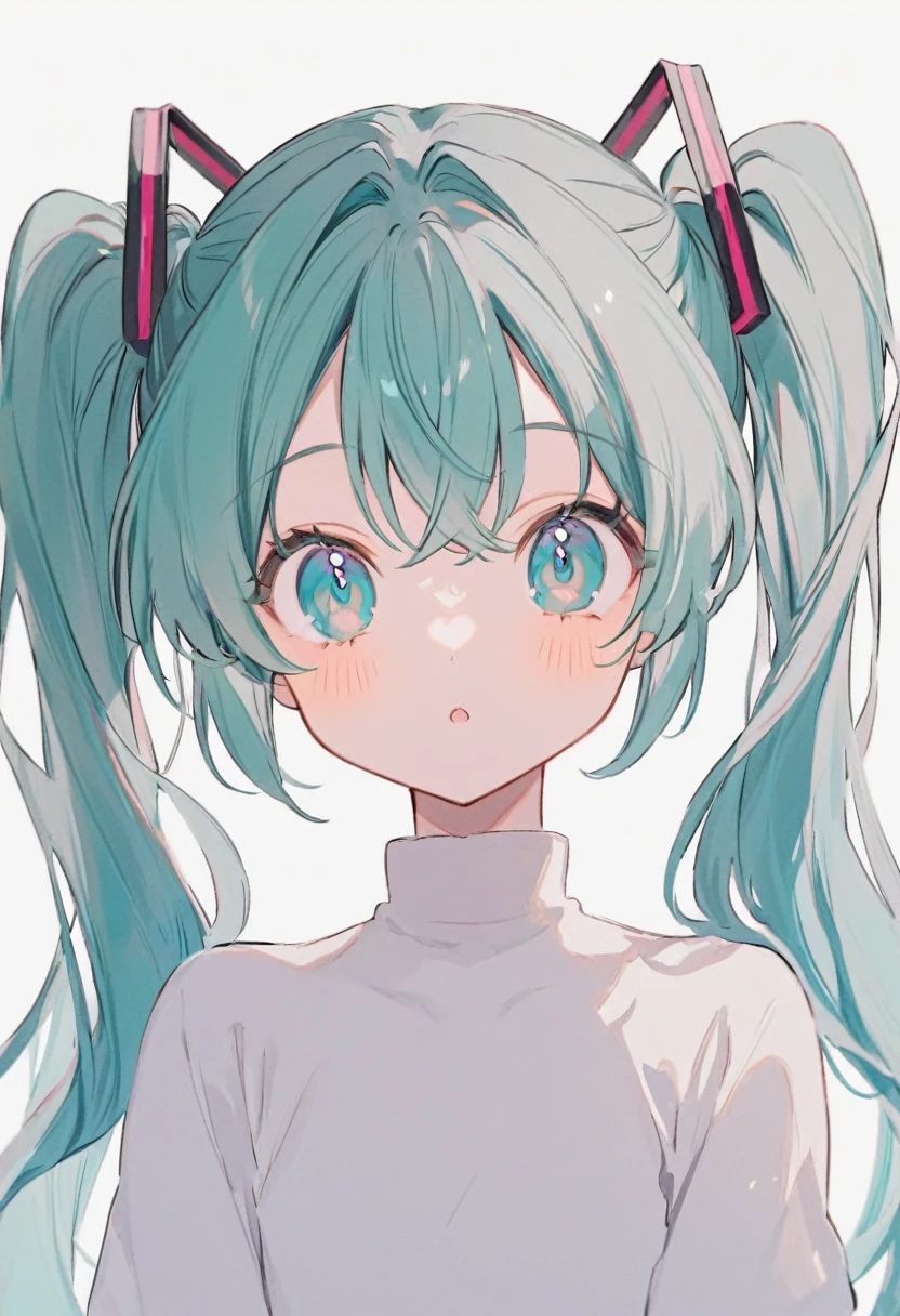  Hatsune Miku, cute, Blue-green hair, Twin tails, Blue-green eyes, White Background