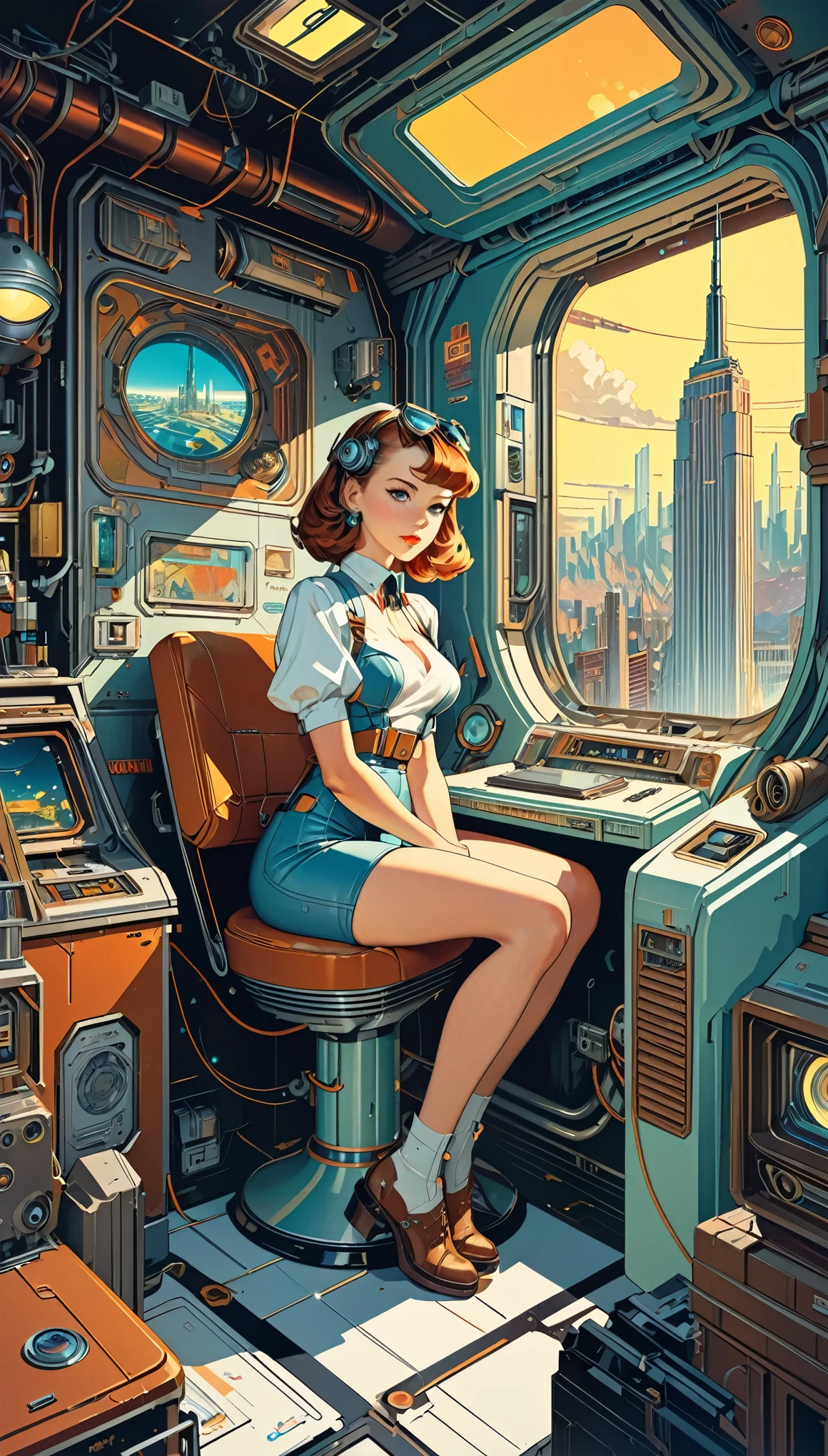 (masterpiece:1.2,Highest quality,Highest quality,High resolution,Super detailed),8k,wallpaper,A cyberpunk worldview depicted in the style of Norman Rockwell,Retro-future,Vintage,Graphic Illustration,Detailed 2D illustrations,Flat Illustration, Digital Illustration,Digital Art