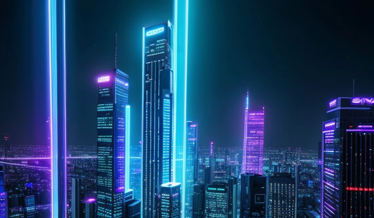 Skyscraper night scene neon lights top quality ultra high definition cyberpunk