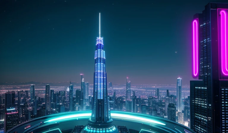 Skyscraper night scene neon lights top quality ultra high definition cyberpunk